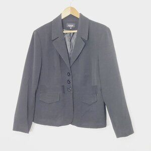 Lindor Petite | Black Classic Blazer Jacket Three Button Flap Pockets Lined 16